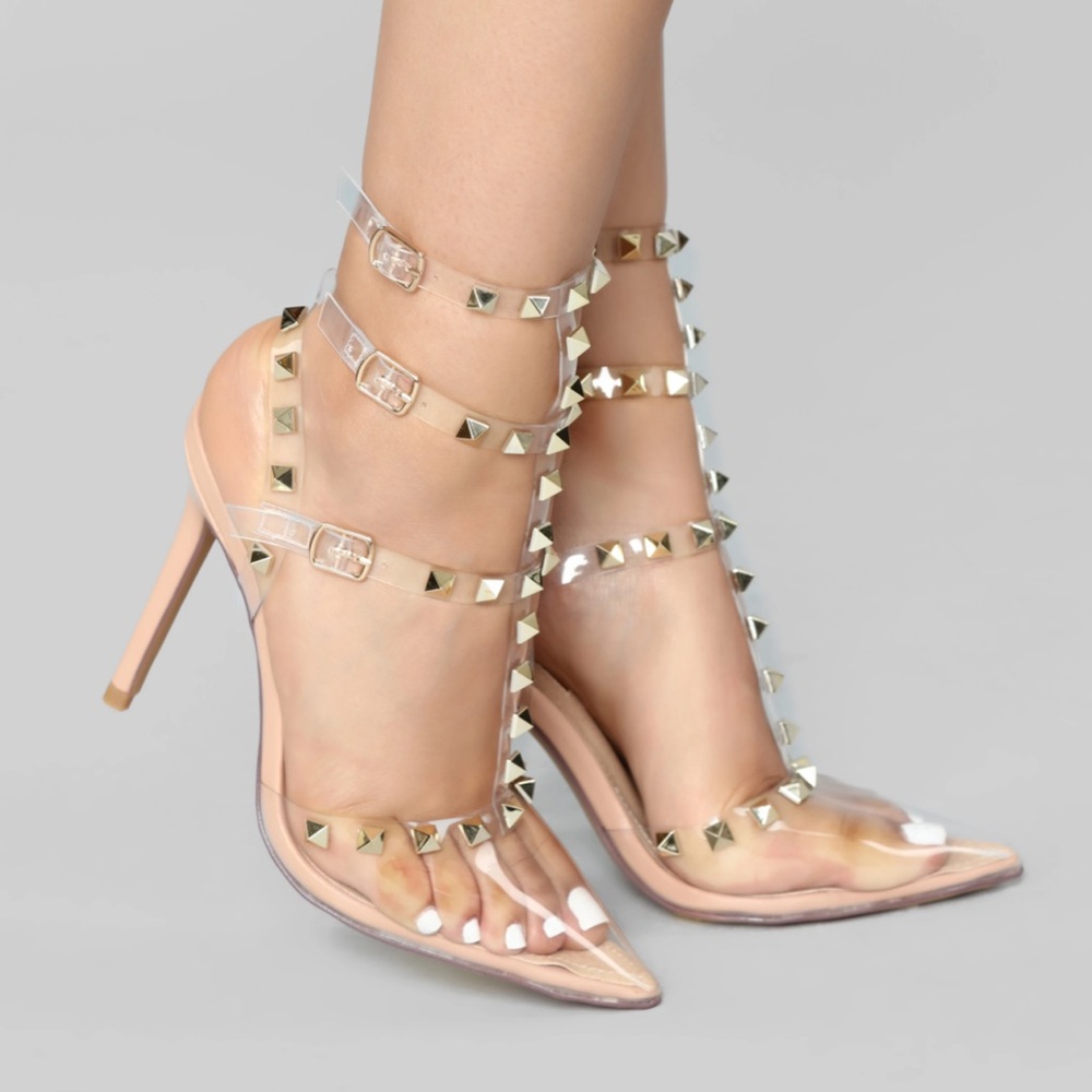 Nude & Clear Studded Pumps